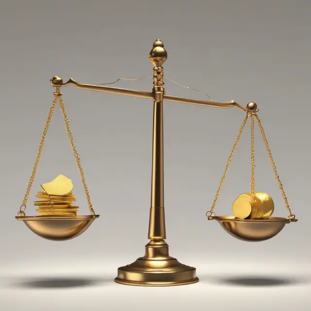 Golden scale comparing quick assets and current liabilities in a financial context