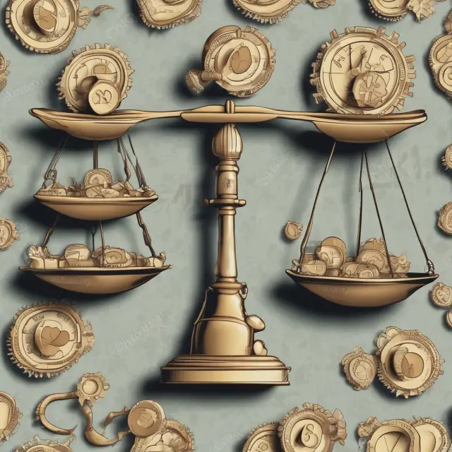 Scales with coins representing accounting ratios shift between companies, showcasing financial comparisons