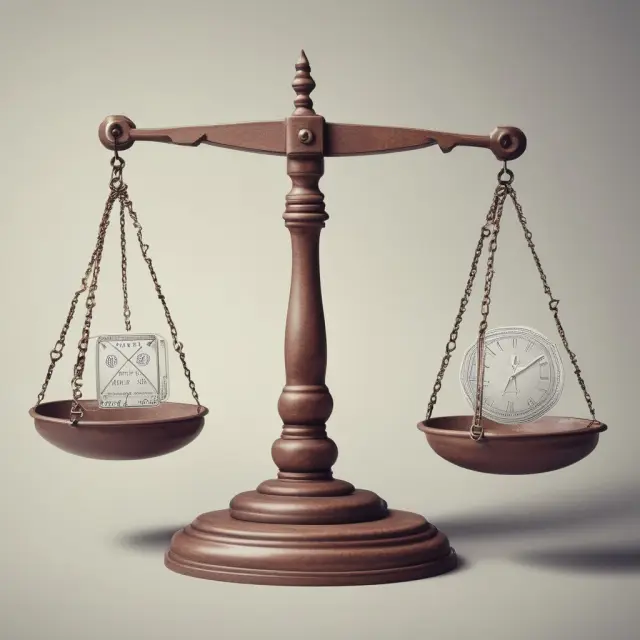 Scales balanced with profits on one side, limitations on the other, signifying the advantages and disadvantages of accounting ratios.