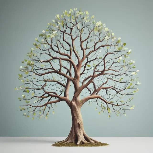 A metaphorical tree illustrating various accounting ratios branching out and nurturing a healthy, growing company