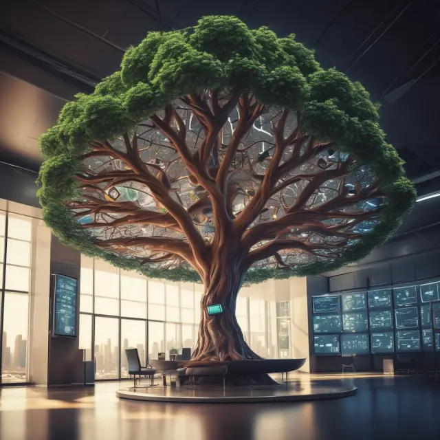 Terminal transforms into a tech tree, representing Bloomberg
