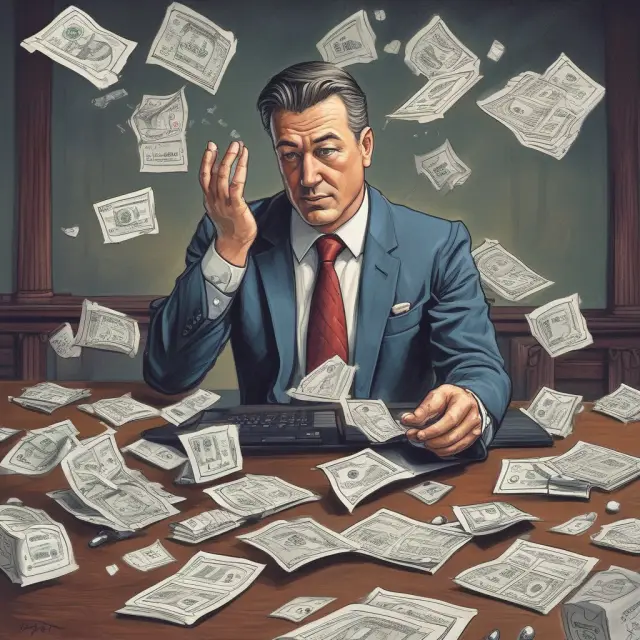 An institutional investor thoughtfully balancing tax documents, capital gains/losses, and interest rate dice to optimize bond fund investments