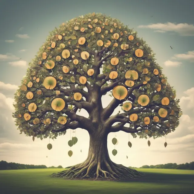 A tree with potential business risks represented as blooming seeds, ready for analysis and mitigation
