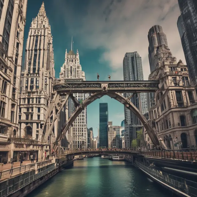 Two towering structures representing LCH and CME linked by a bridge, illustrating the crucial role clearinghouses play in connecting international financial markets