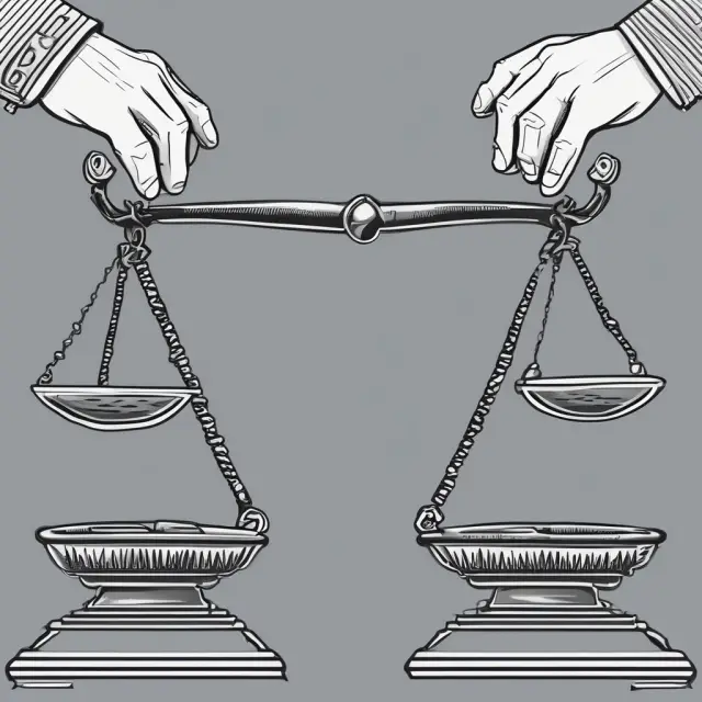 Two hands balancing scales with gold coins and trading cards to represent the efficient reconciliation of buy and sell orders in financial markets via clearing processes
