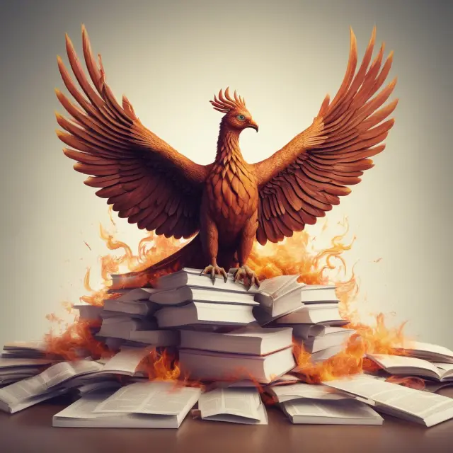 Image of a phoenix emerging from a pile of legal papers and stock, representing the creation of a corporation.