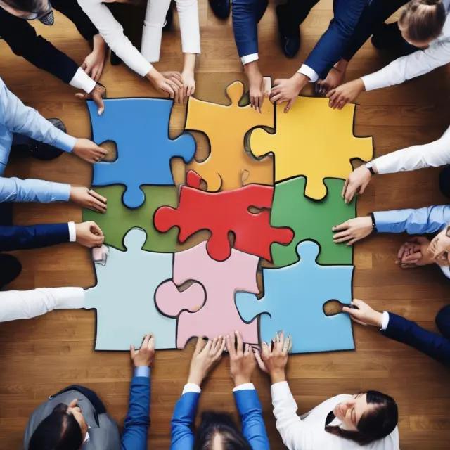 A metaphorical puzzle representing shareholders, boards of directors, and management in corporate governance.
