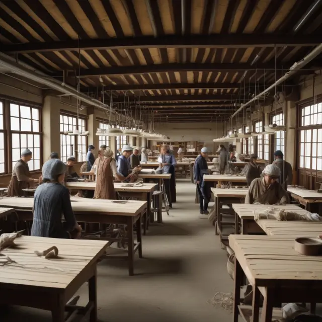 Artisans weaving textiles from raw materials while utilizing modern tools