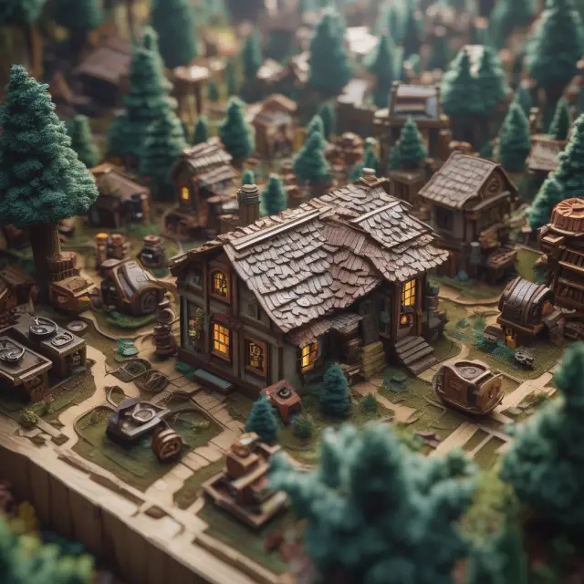 A quaint cottage surrounded by intricate gears representing manufacturing processes, illustrating the struggle of cottage industries to grow.