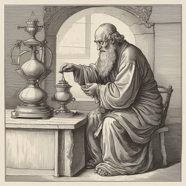 An ancient scholar pours wisdom into an hourglass, representing effective CRPC exam preparation.
