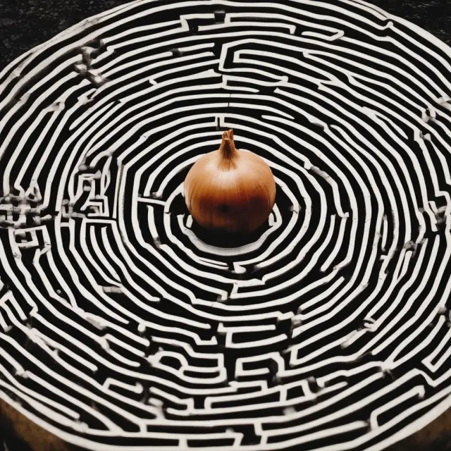 An intricate, onion-layered maze symbolizing the Dark Web