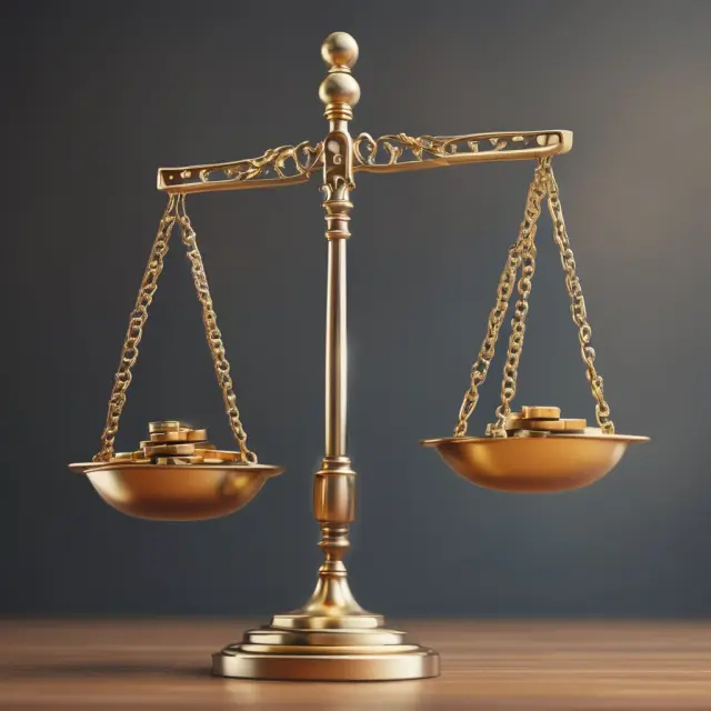 Golden scale balanced by a leaden counterweight symbolizing the use of contra accounts to balance assets and liabilities in accounting