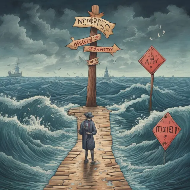 Borrower at a crossroads, facing communication issues (puzzle) and financial misfortunes (stormy seas).