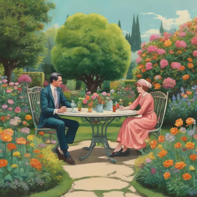 Image of two figures (creditor & borrower) discussing terms under the shade of a blooming tree, signifying financial negotiations and growth