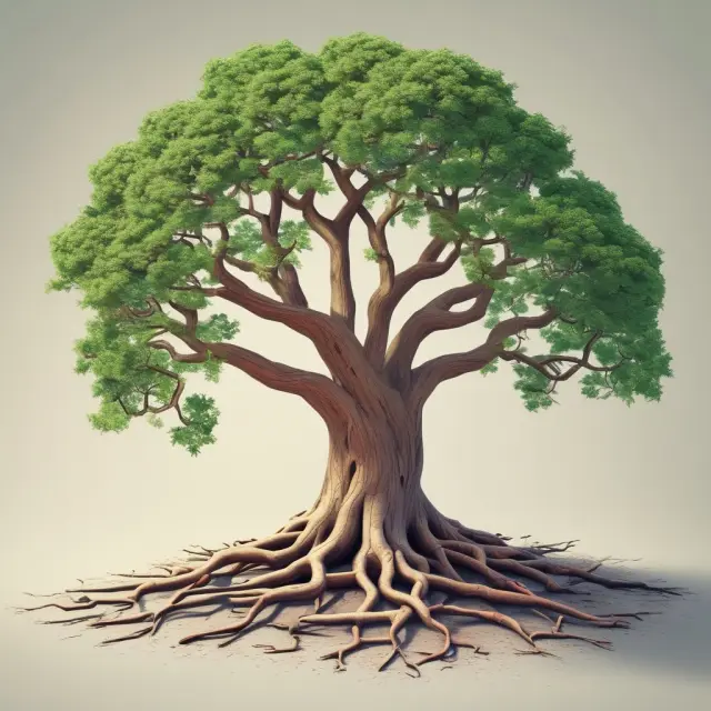 An image of a tree symbolizing the relationship between deliverables, goals, and projects.