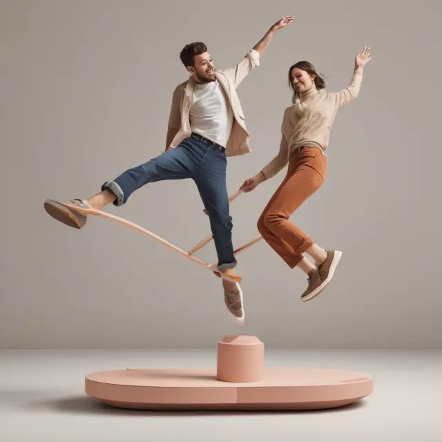 A group of consumers on a seesaw represent the balance between elastic and inelastic demand. Price changes tip the seesaw, illustrating how responsive luxury items contrast with steady necessities.