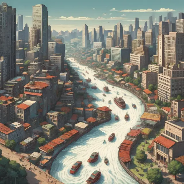 Image of a dynamic landscape with various factors (population growth, income shifts, cultural waves, and price ripple effects) influencing the shape and movement of demand curves.