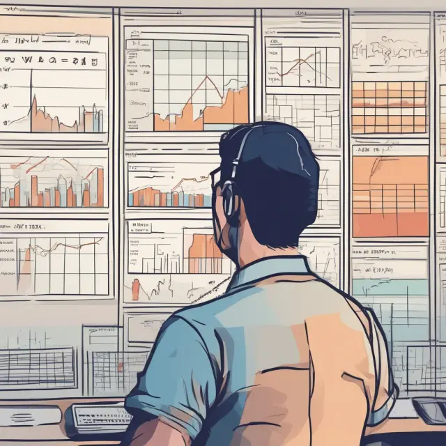 An institutional investor examining demand schedules on a tablet, while a dynamic graph depicts changing consumer preferences impacting stock prices