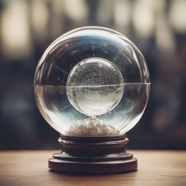 Imagery of a crystal ball displaying demand schedules and historical data to illustrate forecasting using historical trends in finance