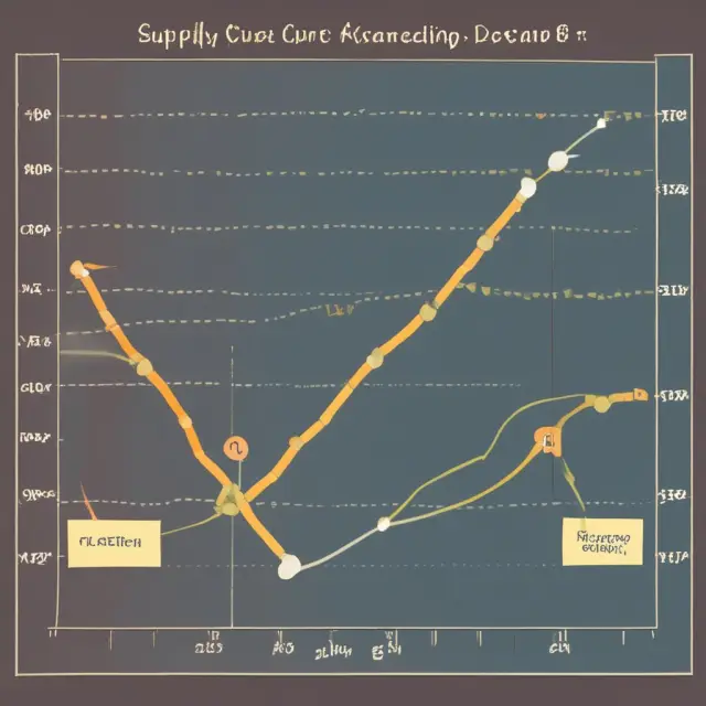 Market equilibrium represented by supply and demand curves intersecting. Supply (upward slope) meets demand (downward slope), balancing price and quantity.