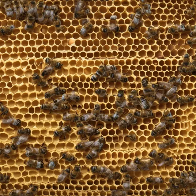 Honeybees working in a hive, illustrating the concept of marginal product of labor as they form hexagonal cells and generate honey