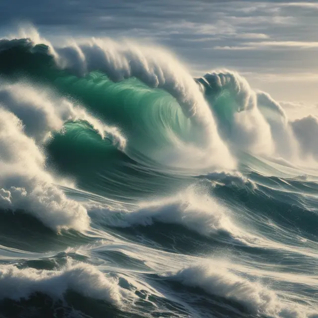 Two ocean waves representing demand and supply shocks merging, symbolizing their impact on markets