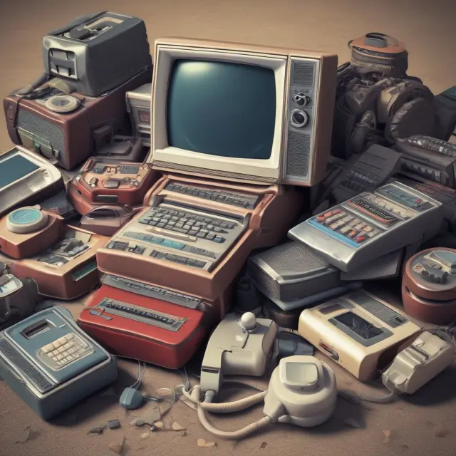 A natural disaster disrupting obsolete tech gadgets, signifying demand shifts due to technological advancements
