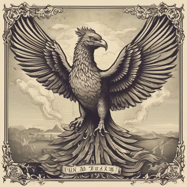 Phoenix emerging from stack of old stock certificates, representing dematerialization