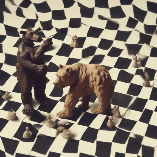 A chessboard with a capital gains bull and an ordinary income bear representing the advantages and limitations of the de minimis tax rule for institutional investors in municipal bonds