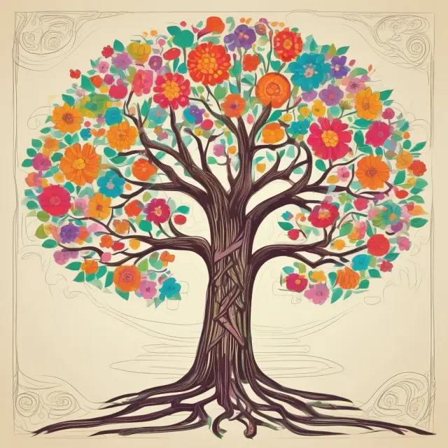 Tree symbolizing human capital growth during the demographic dividend, with roots representing investments in education and healthcare