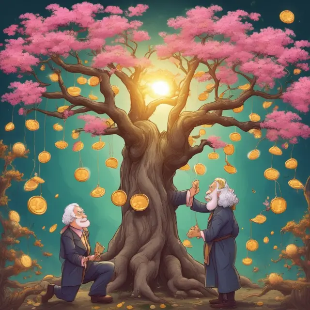 Aging population investing their savings into the economy, represented by a growing tree with golden coins