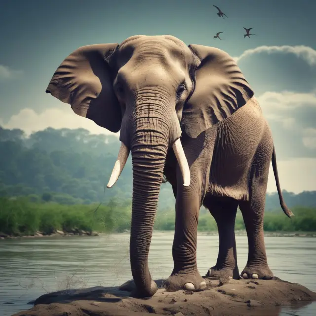 An Indian elephant discarding an old 500-rupee banknote in a flowing river, symbolizing India
