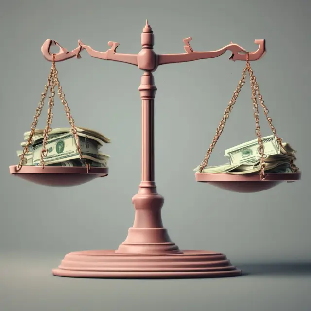 An old-fashioned scale represents content on one side and money flowing out on the other, symbolizing social media demonetization.