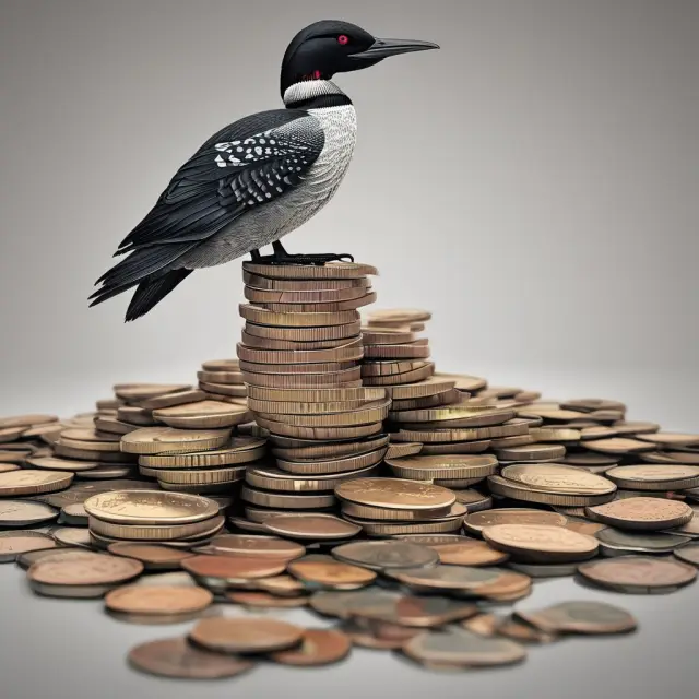 Loon bird on coins illustrating currency nicknames for engaging financial discussions.