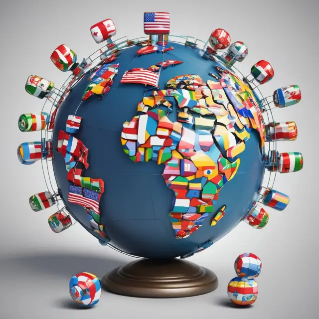 An image of a globe surrounded by various oil barrels, each labeled with a currency flag representing its denomination.