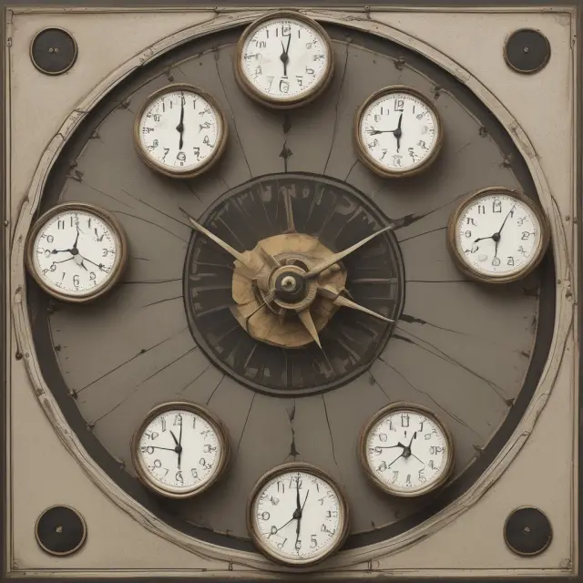 An intricate clock depicting historical and future trends of the global dependency ratio