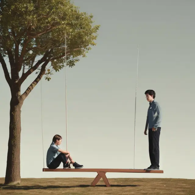 Seesaw with older and younger generations representing dependency ratio balanced by immigrants joining the workforce