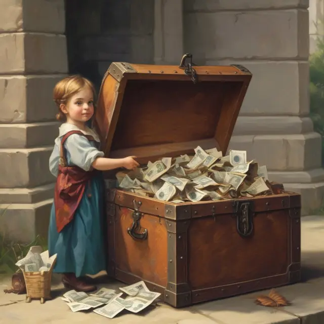 An IRS guardian distributes dependent care benefits from a treasure chest to eligible taxpayers.