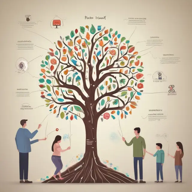 Parent caring for a blooming savings tree with child care credit seeds among financial charts