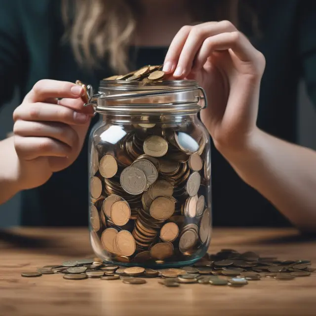 A person handling coins representing income, pouring them into a jar to depict providing over 50% financial support for dependents.