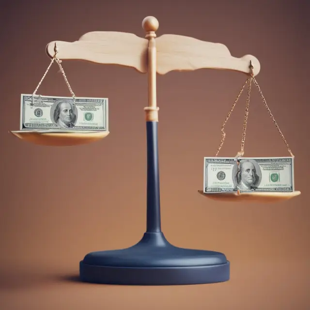 Two spouses in silhouette standing on opposite sides of a balanced scale, one holding joint tax documents and the other representing dependency claims.