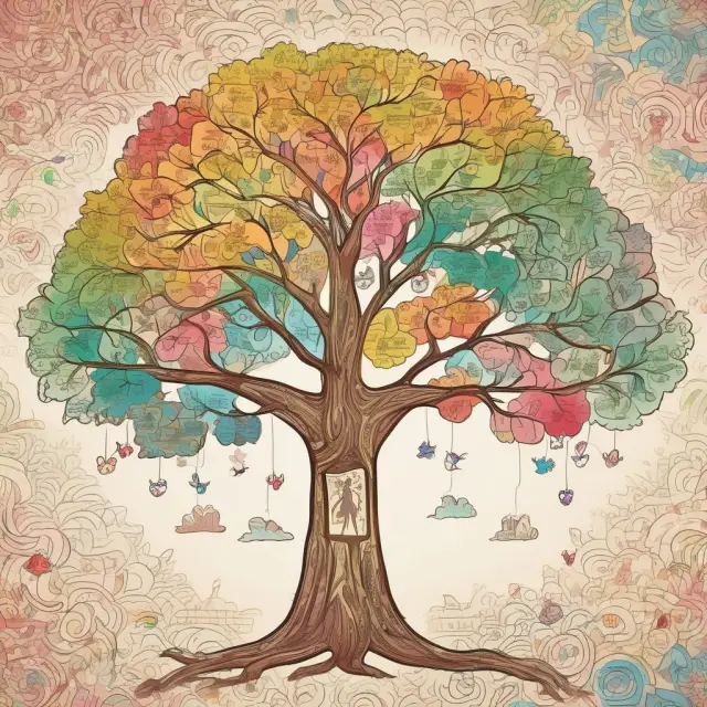 Rainbow family tree illustrating adopted children