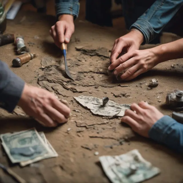 A geologist uncovers fossilized layers representing acquisition costs, exploration expenses, development expenses, and restoration expenses as part of a rich depletion base
