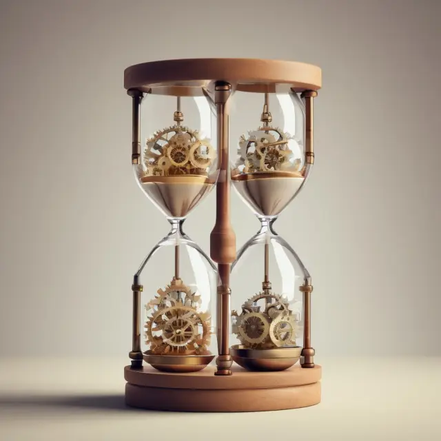 Natural resources flowing through an hourglass contrasted with depreciation and amortization gears turning, representing their unique allocation methods