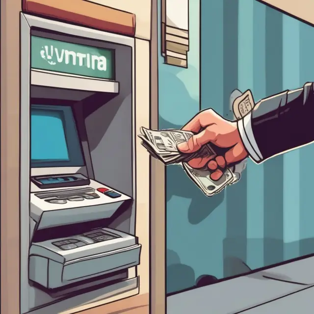 ATM with digital wave emission as a smartphone deposits funds, representing the advancement of banking technology