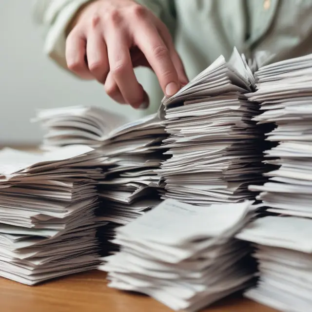 Person meticulously reviewing and correcting errors on several deposit slips to ensure accurate processing by the bank