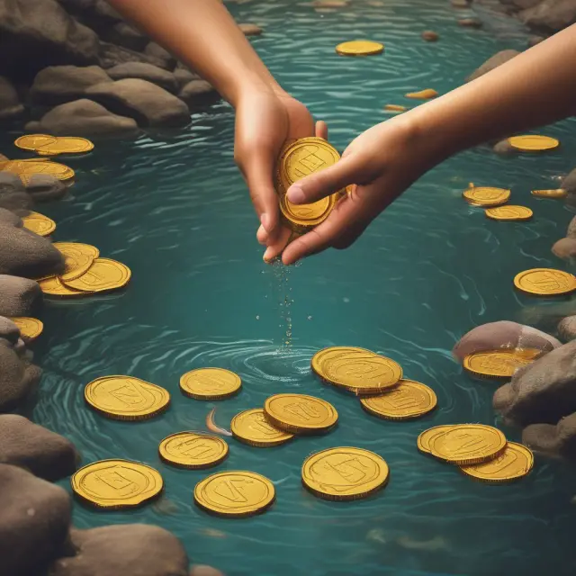A golden hand separates coins into two piles representing demand and time deposits
