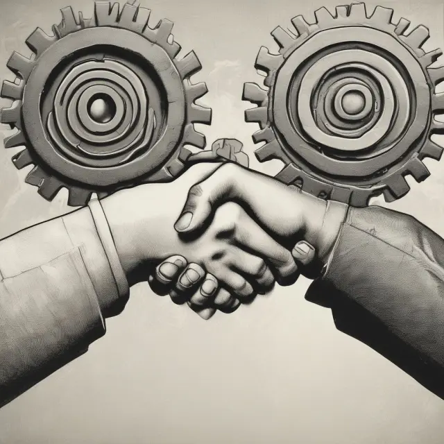 Two gears interlocking with a handshake, depicting the role of deposits as security for transactions