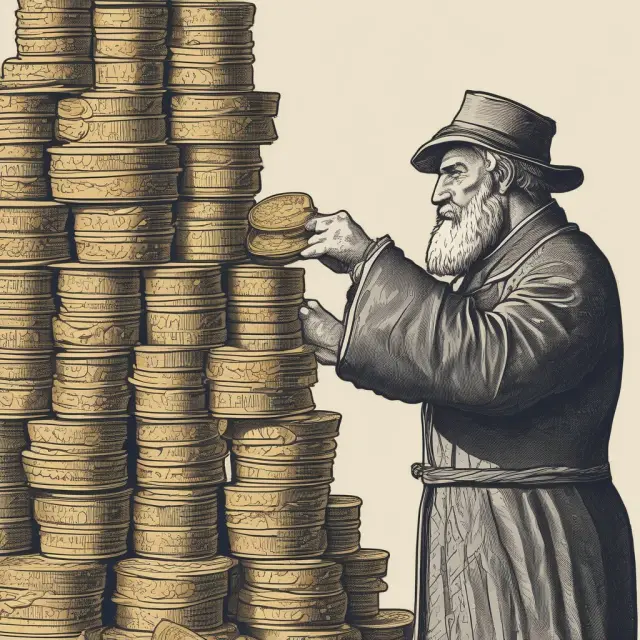 Banker scaling tower, each coin represents deposit multiplication