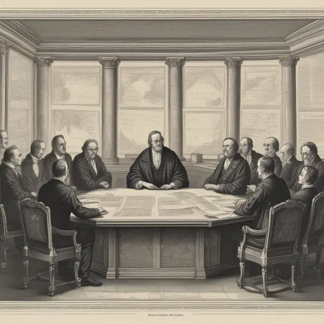 Attorneys reviewing deposition transcripts at a table, with a map of a courtroom in the background, symbolizing strategic planning following the completion of depositions.